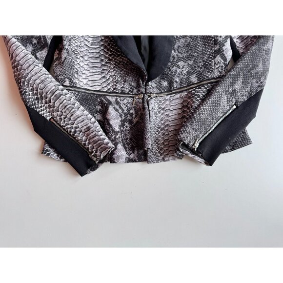 REBECCA TAYLOR Grey Python Snake Print Silk Crepe Peplum Blazer, Size 2 - Picture 10 of 14